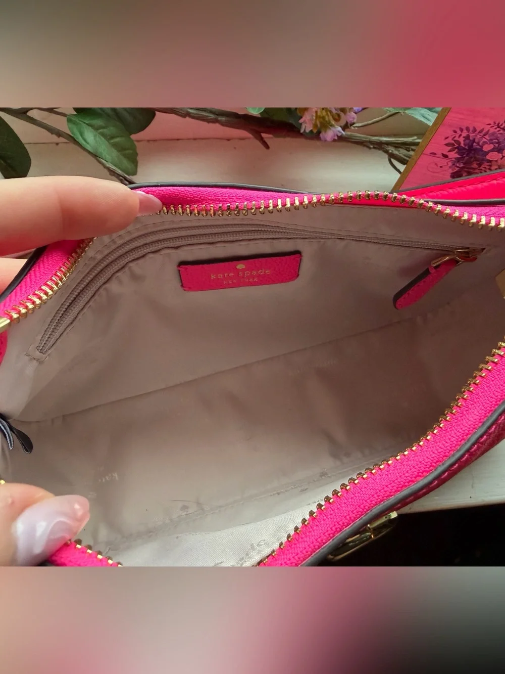 kate spade New York Hot Pink Pebbled Leather Shoulder Bag with Matching Wallet